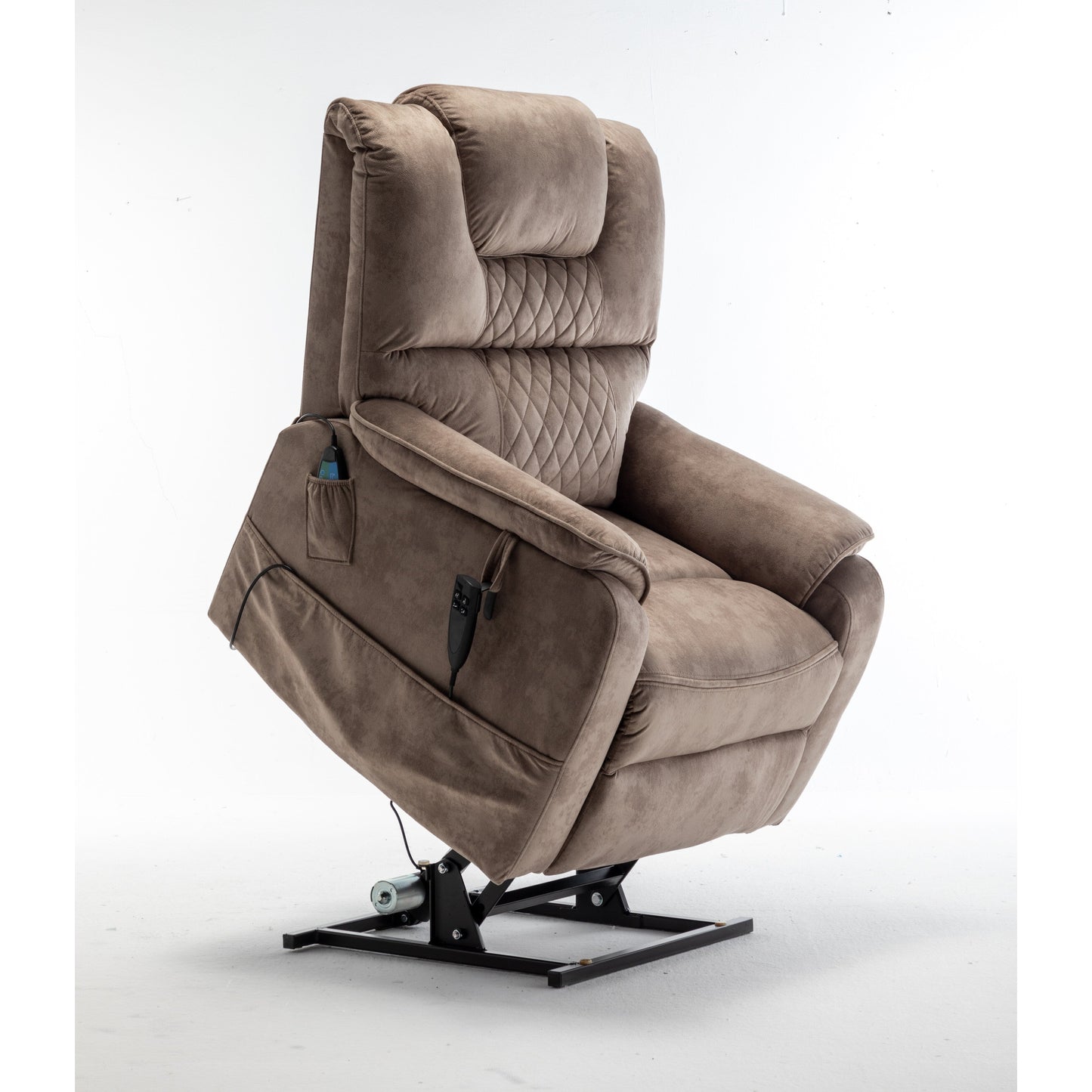 Electric Lift Recliner Chair for Elderly with 180Â° Full Recline, OKIN Motor, Wide Seat, and Side Pockets
