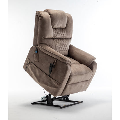 Electric Lift Recliner Chair for Elderly with 180Â° Full Recline, OKIN Motor, Wide Seat, and Side Pockets
