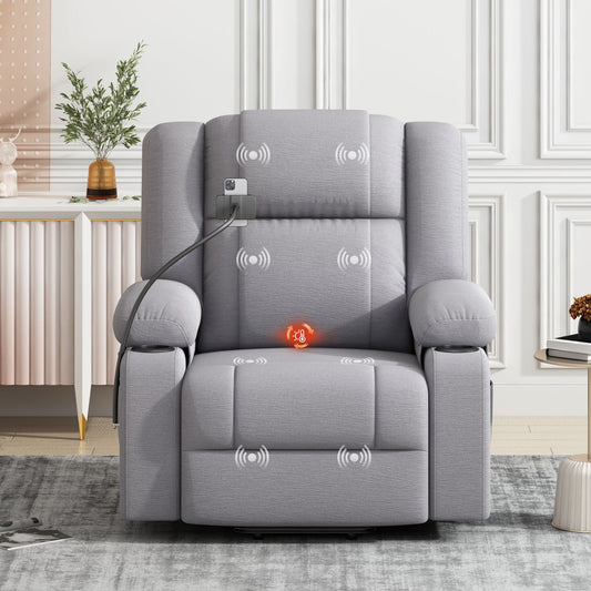 Electric Lift Recliner Chair with Massage, Heating, Cup Holders & 360° Swivel Phone Holder, Adjustable Recline Options