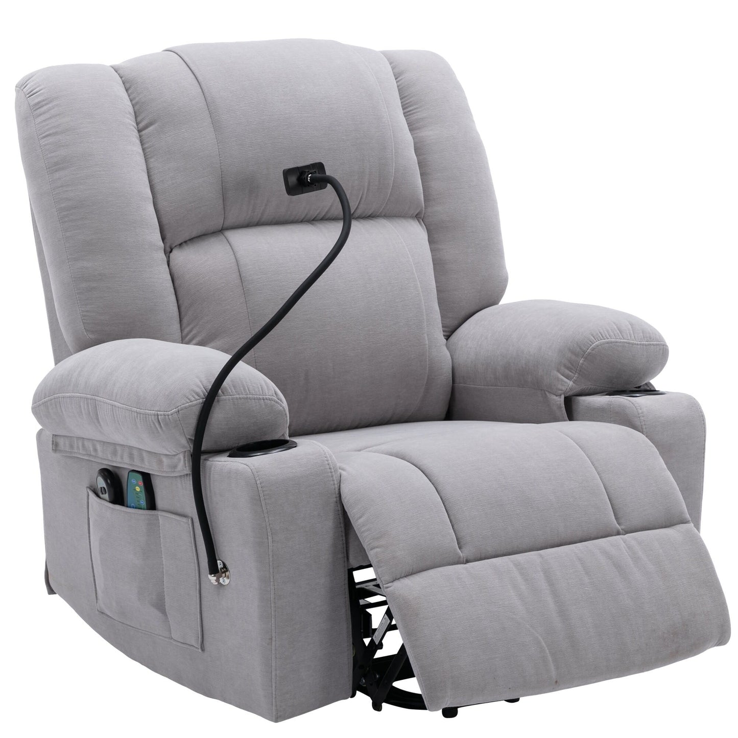 Electric Lift Recliner featuring Massage, Heating, Cup Holders & 360Â° Swivel Phone Stand with Adjustable Recline