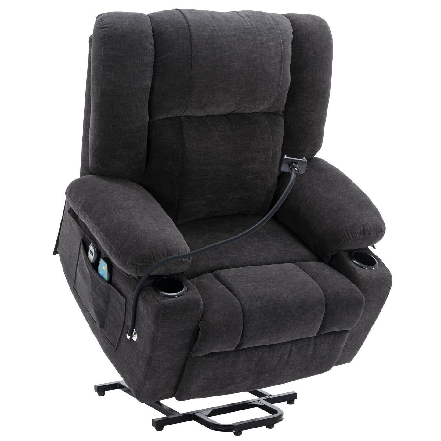 Electric Lift Recliner featuring Massage, Heating, Cup Holders & 360Â° Swivel Phone Stand with Adjustable Recline