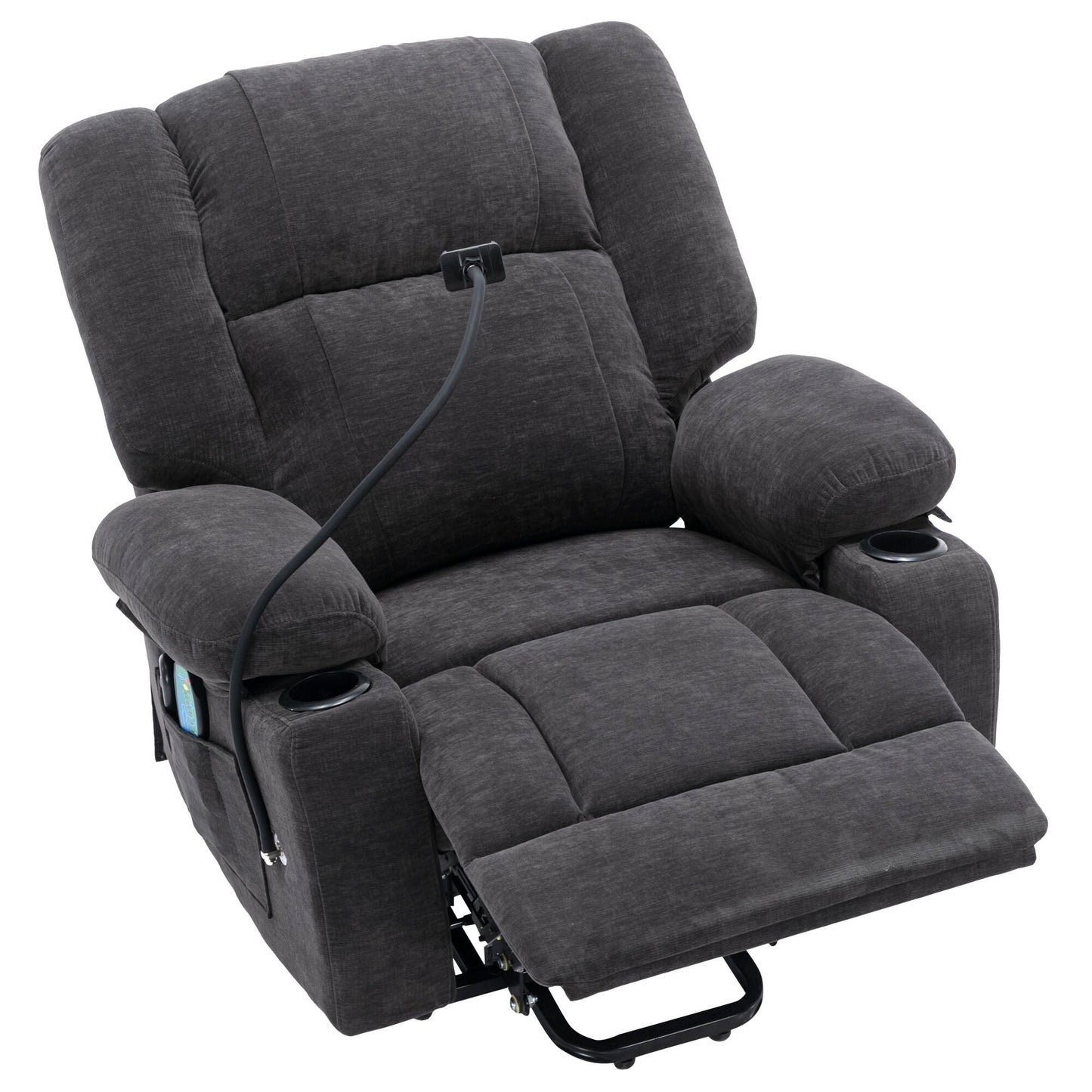 Electric Lift Recliner featuring Massage, Heating, Cup Holders & 360Â° Swivel Phone Stand with Adjustable Recline