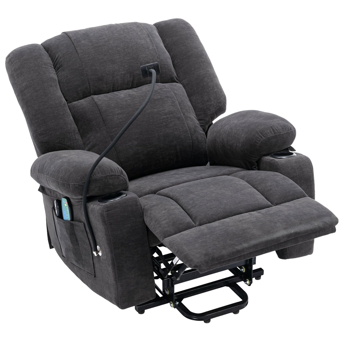 Electric Lift Recliner featuring Massage, Heating, Cup Holders & 360Â° Swivel Phone Stand with Adjustable Recline