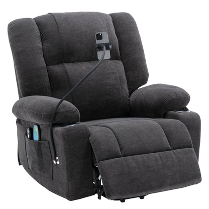 Electric Lift Recliner featuring Massage, Heating, Cup Holders & 360Â° Swivel Phone Stand with Adjustable Recline