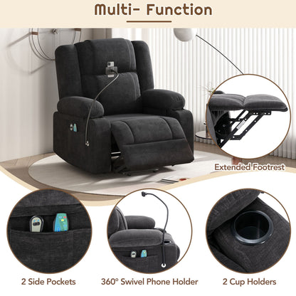 Electric Lift Recliner featuring Massage, Heating, Cup Holders & 360Â° Swivel Phone Stand with Adjustable Recline