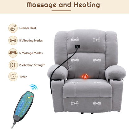 Electric Lift Recliner featuring Massage, Heating, Cup Holders & 360Â° Swivel Phone Stand with Adjustable Recline