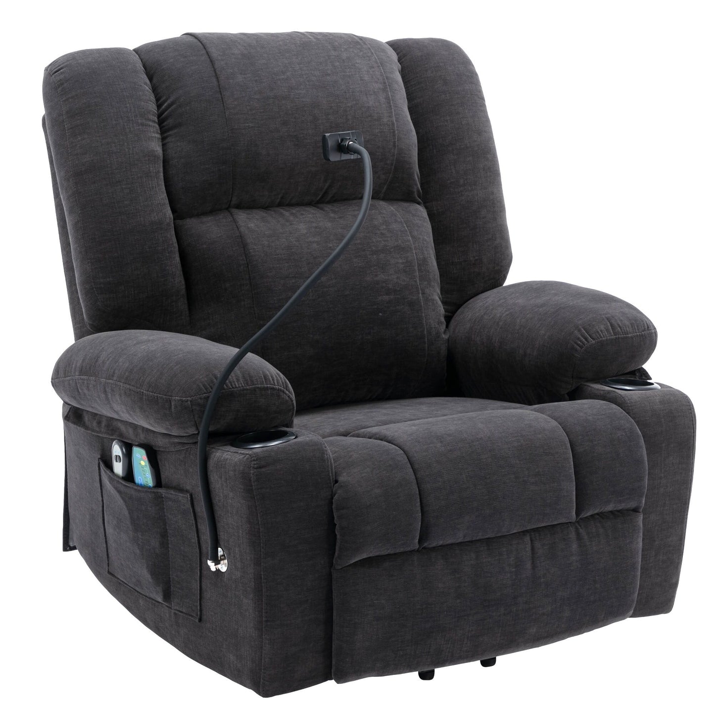 Electric Lift Recliner featuring Massage, Heating, Cup Holders & 360Â° Swivel Phone Stand with Adjustable Recline