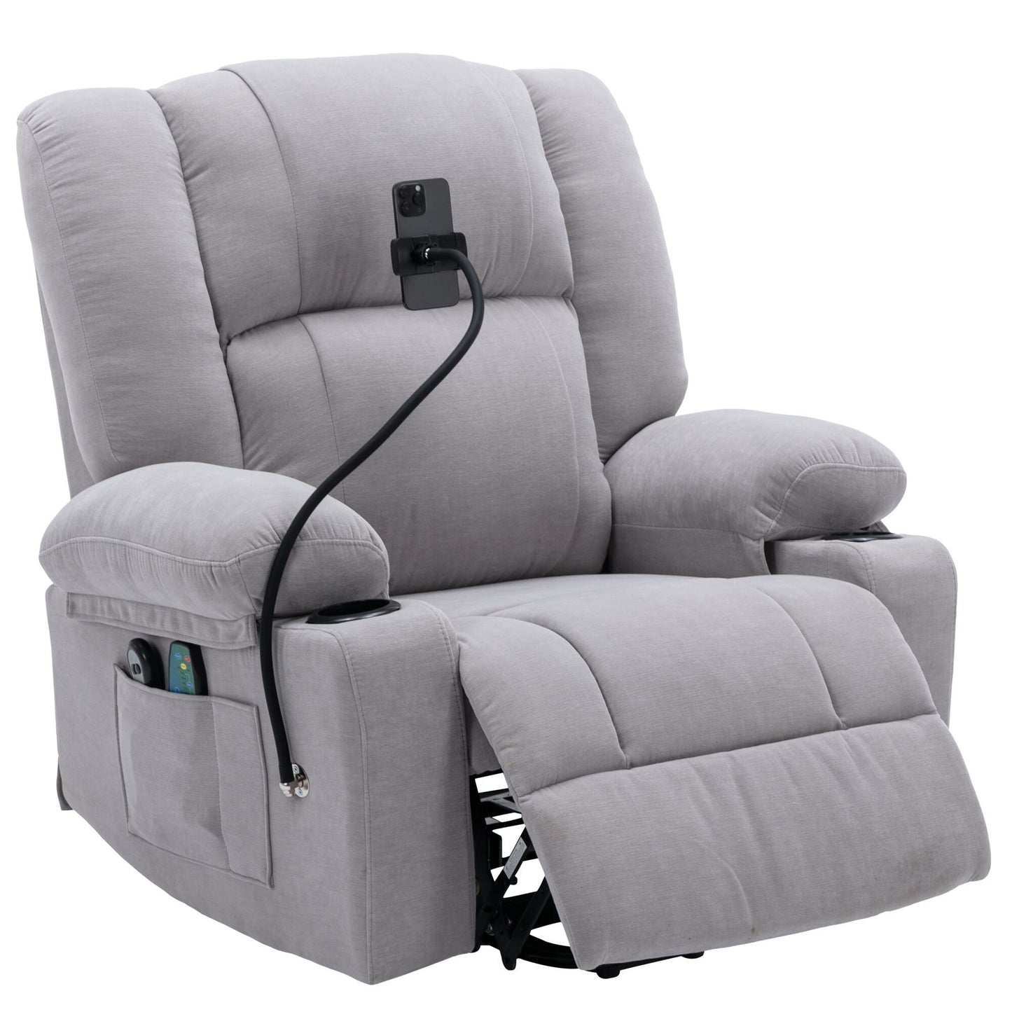 Electric Lift Recliner featuring Massage, Heating, Cup Holders & 360Â° Swivel Phone Stand with Adjustable Recline