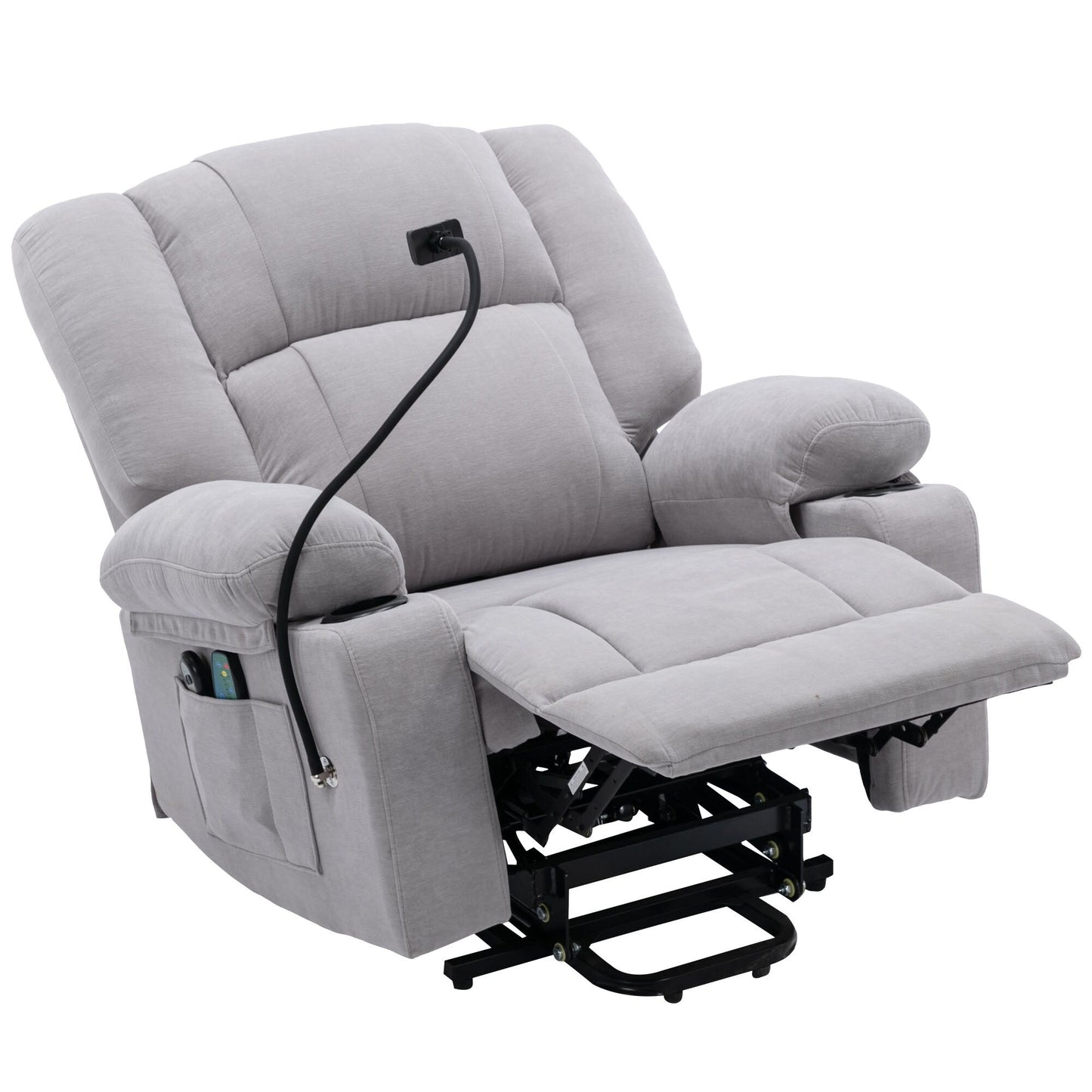 Electric Lift Recliner featuring Massage, Heating, Cup Holders & 360Â° Swivel Phone Stand with Adjustable Recline