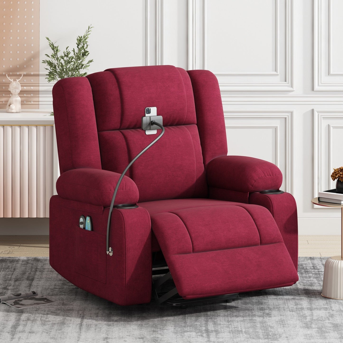 Electric Lift Recliner featuring Massage, Heating, Cup Holders & 360Â° Swivel Phone Stand with Adjustable Recline