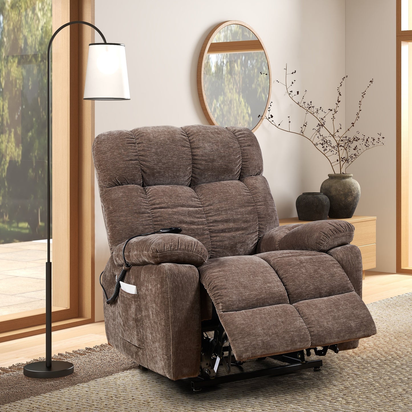 Electric Lift Recliner with Dual OKIN Motors, Adjustable Heat & Massage, Independent Backrest & Footrest Controls