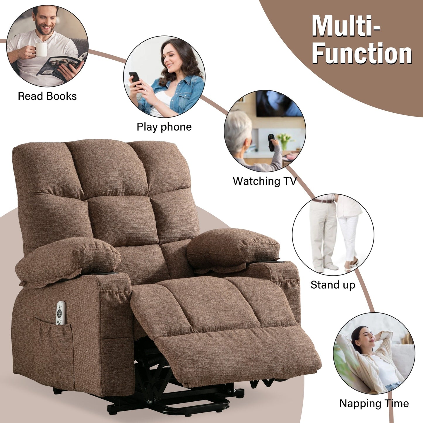 Electric Lift Recliner with Heating, Massage Therapy, USB Charging, and Handy Storage Pockets