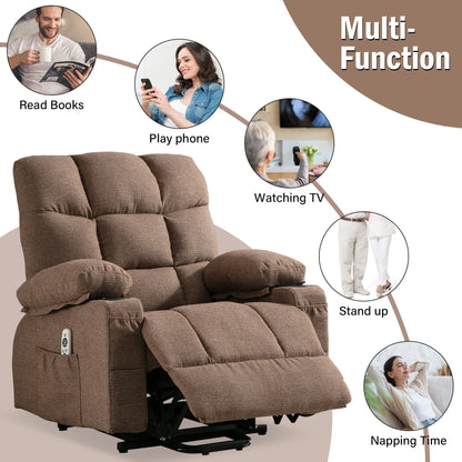 Electric Lift Recliner with Heating, Massage Therapy, USB Charging, and Handy Storage Pockets