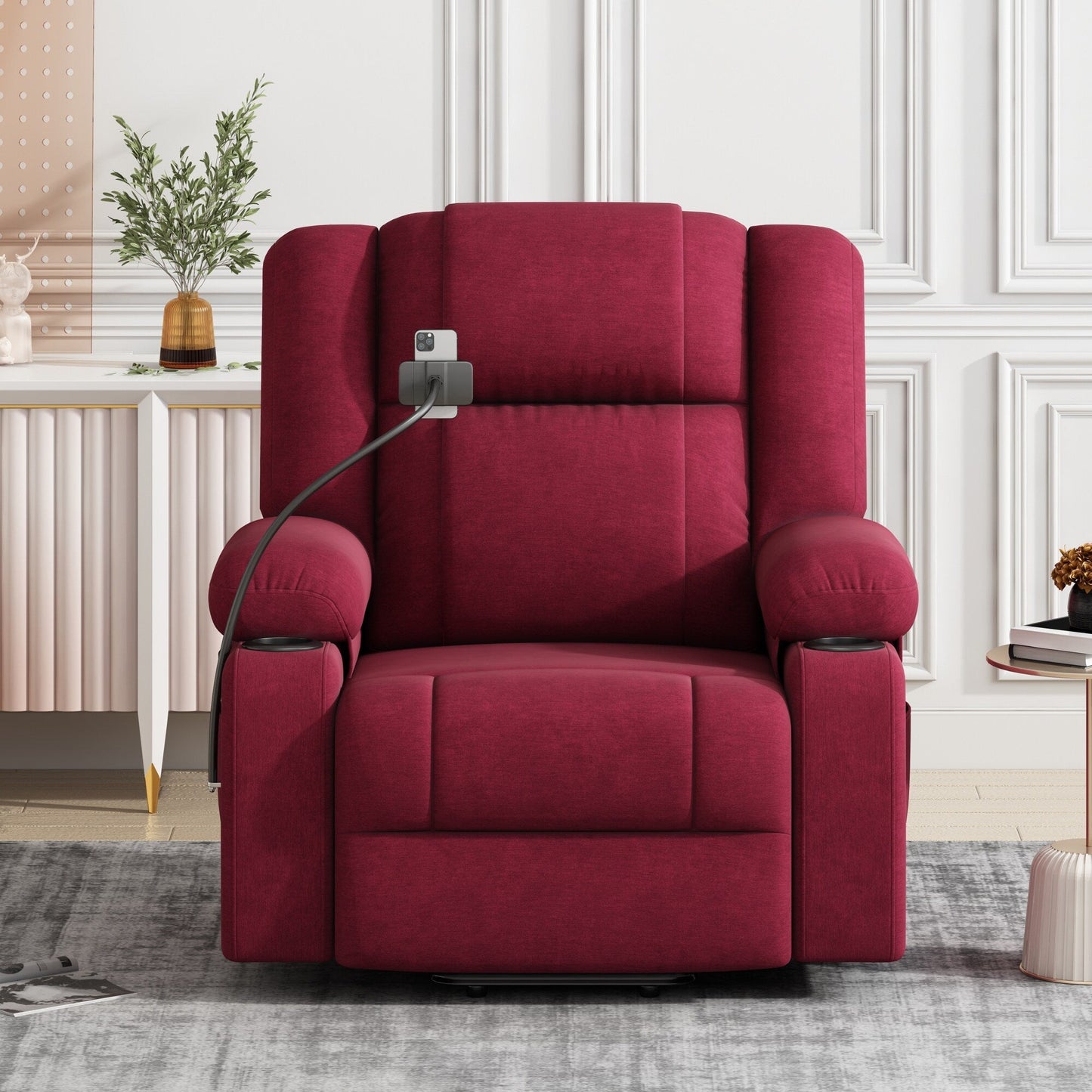 Electric Lift Recliner with Massage, Heating, Cup Holders & 360° Swivel Phone Stand, Adjustable Recline