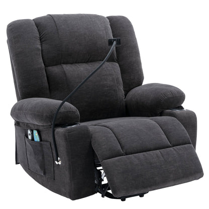 Electric Lift Recliner with Massage, Heating, Cup Holders & 360° Swivel Phone Stand, Adjustable Recline