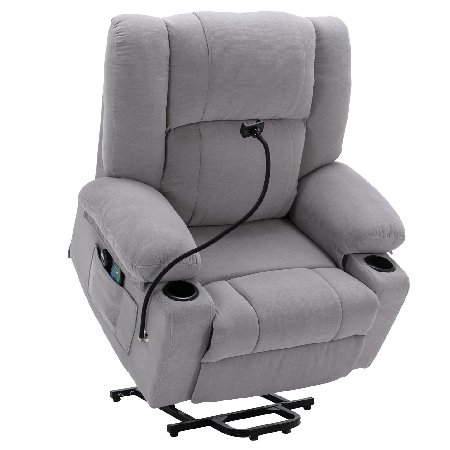 Electric Lift Recliner with Massage, Heating, Cup Holders & 360° Swivel Phone Stand, Adjustable Recline