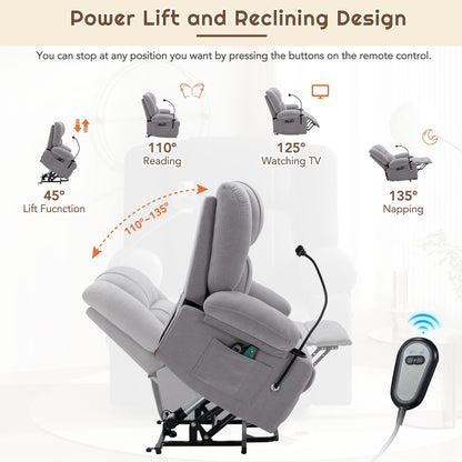 Electric Lift Recliner with Massage, Heating, Cup Holders & 360° Swivel Phone Stand, Adjustable Recline