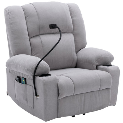 Electric Lift Recliner with Massage, Heating, Cup Holders & 360° Swivel Phone Stand, Adjustable Recline