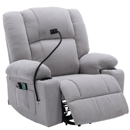 Electric Lift Recliner with Massage, Heating, Cup Holders & 360° Swivel Phone Stand, Adjustable Recline