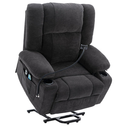 Electric Lift Recliner with Massage, Heating, Cup Holders & 360° Swivel Phone Stand, Adjustable Recline