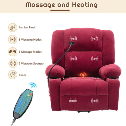 Electric Lift Recliner with Massage, Heating, Cup Holders & 360° Swivel Phone Stand, Adjustable Recline