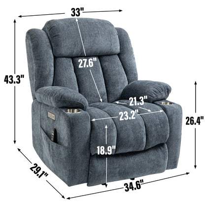 Electric Lift Recliner with Targeted Massage, Lumbar Heating, Dual USB Charging, and Stainless Steel Cup Holders