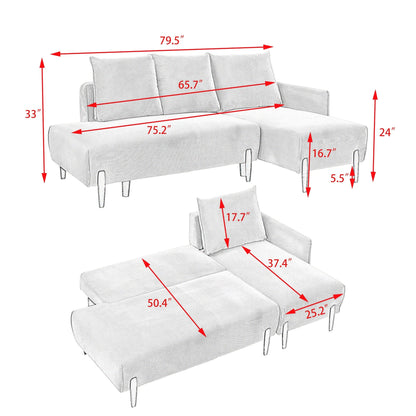 Elegant 79.50-Inch Velvet Sofa - Spacious Love Seat with Metal Trim and 3 Pillows for Modern Spaces