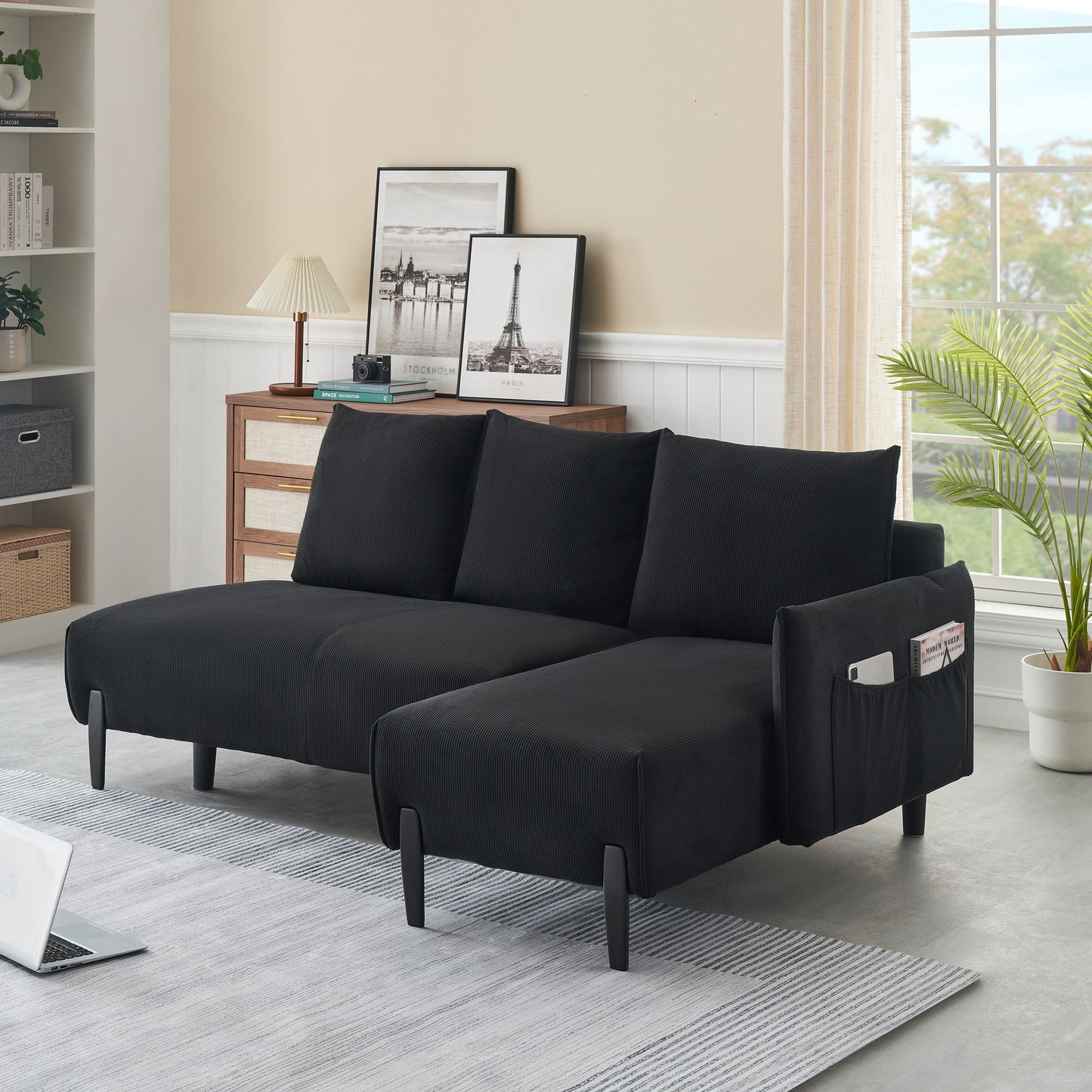 Elegant 79.50-Inch Velvet Sofa - Spacious Love Seat with Metal Trim and 3 Pillows for Modern Spaces
