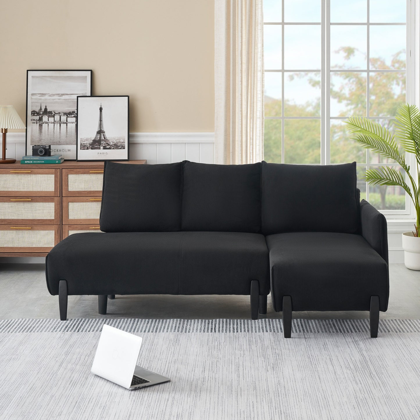 Elegant 79.50-Inch Velvet Sofa - Spacious Love Seat with Metal Trim and 3 Pillows for Modern Spaces