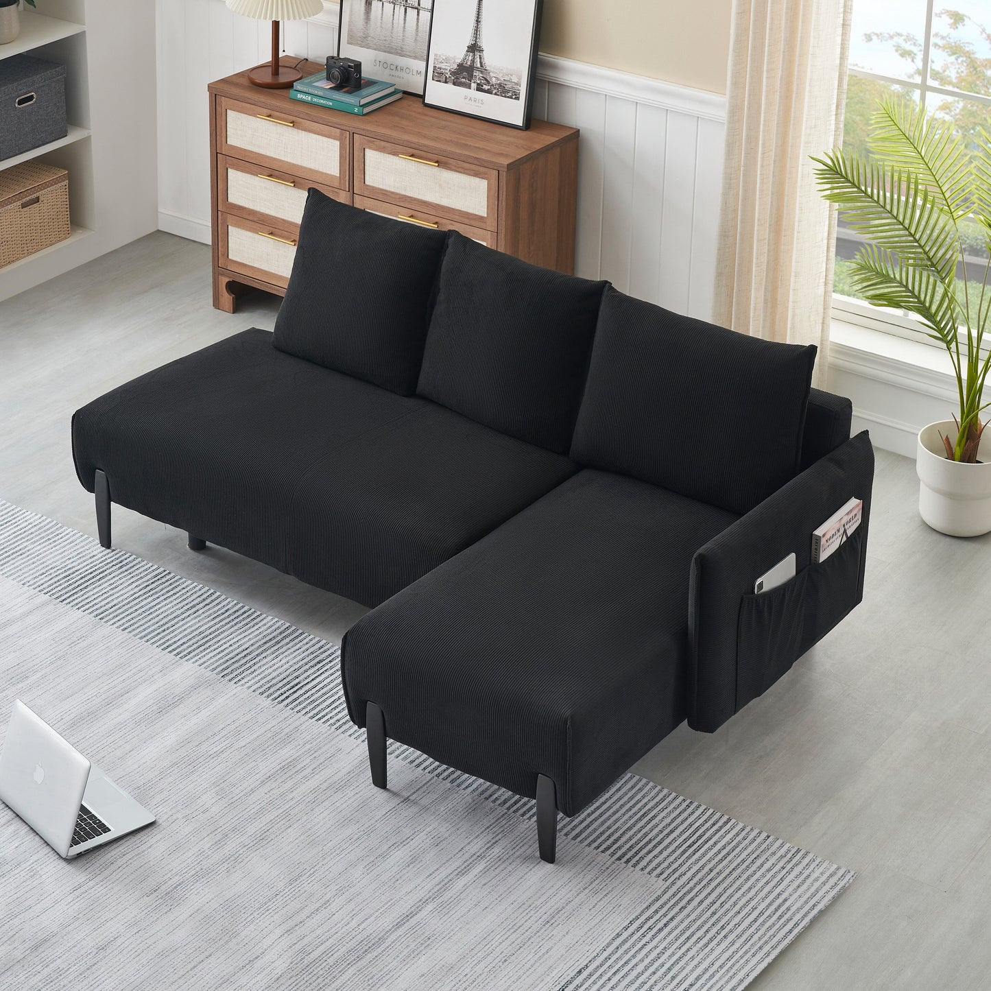 Elegant 79.50-Inch Velvet Sofa - Spacious Love Seat with Metal Trim and 3 Pillows for Modern Spaces