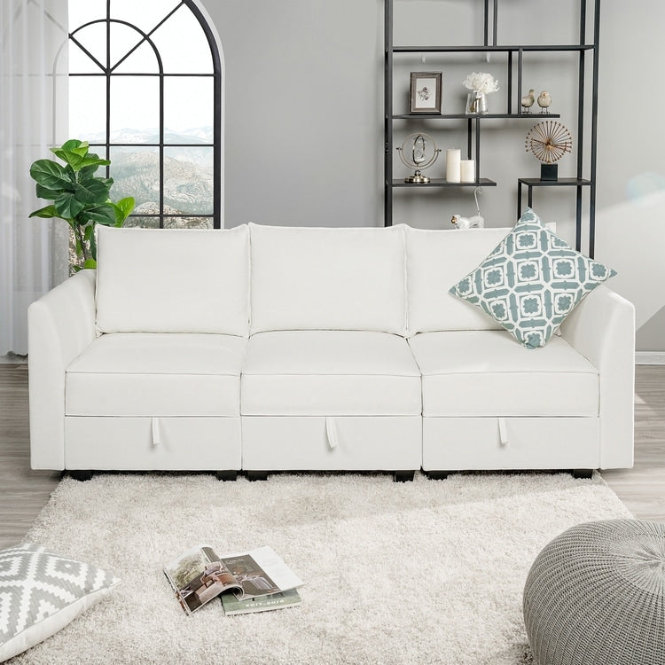 Modular 3 Piece Sofa with Soft Comfortable Seating Linen Sofa Couch with Sturdy Wooden Frame Ideal for Small Spaces