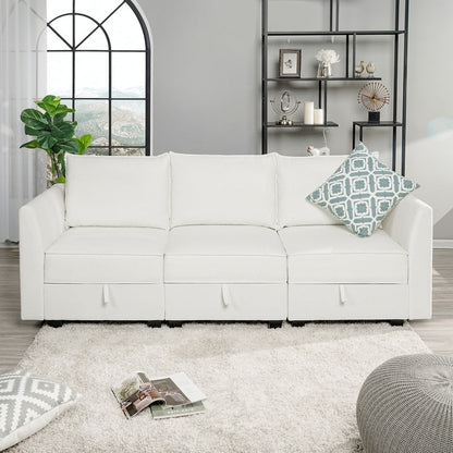 Modular 3 Piece Sofa with Soft Comfortable Seating Linen Sofa Couch with Sturdy Wooden Frame Ideal for Small Spaces