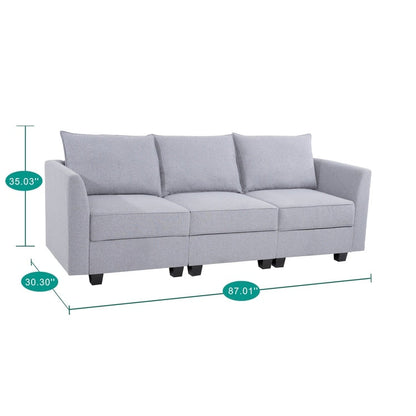 Modular 3 Piece Sofa with Soft Comfortable Seating Linen Sofa Couch with Sturdy Wooden Frame Ideal for Small Spaces