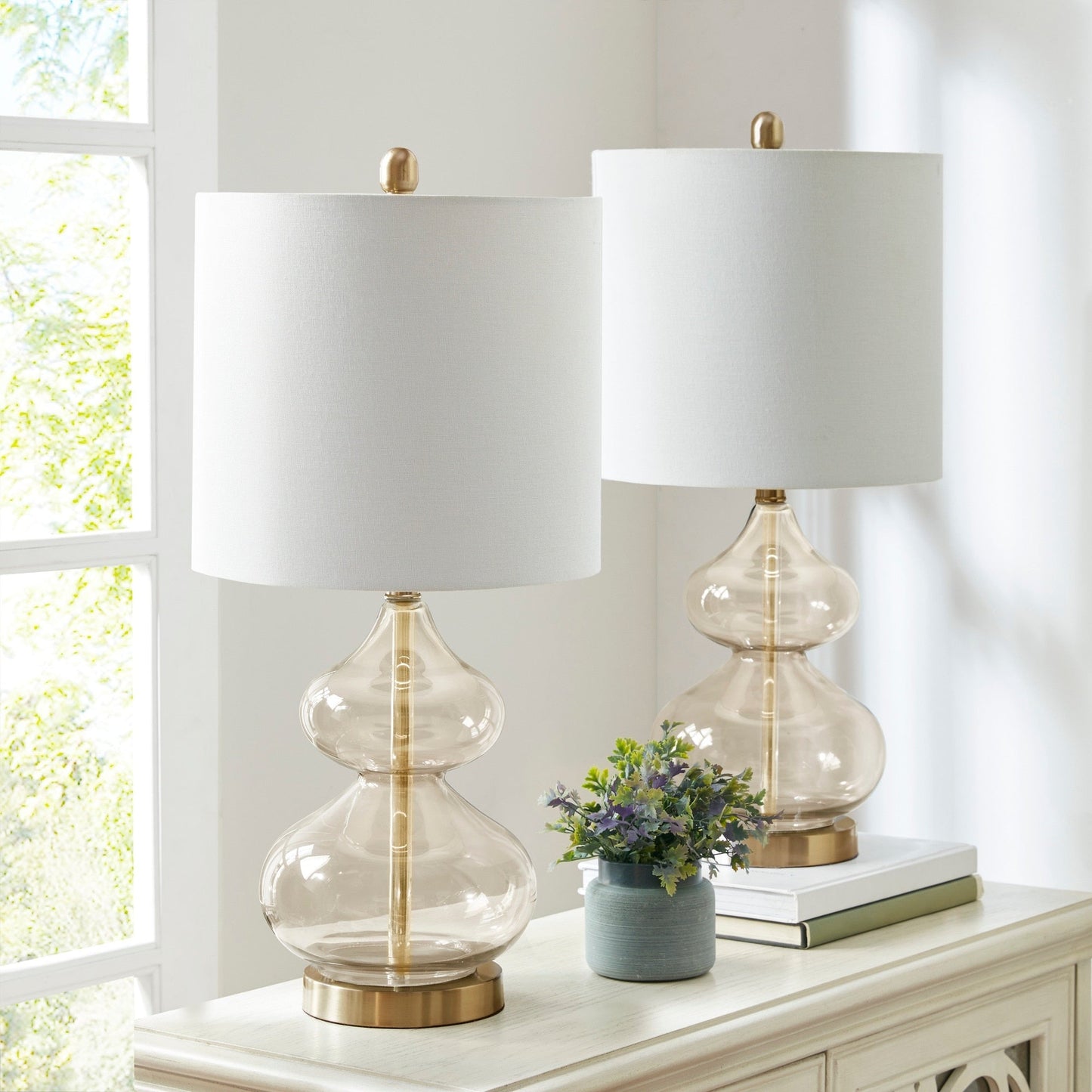Ellipse Curved Gourd Glass Table Lamp, Set of 2