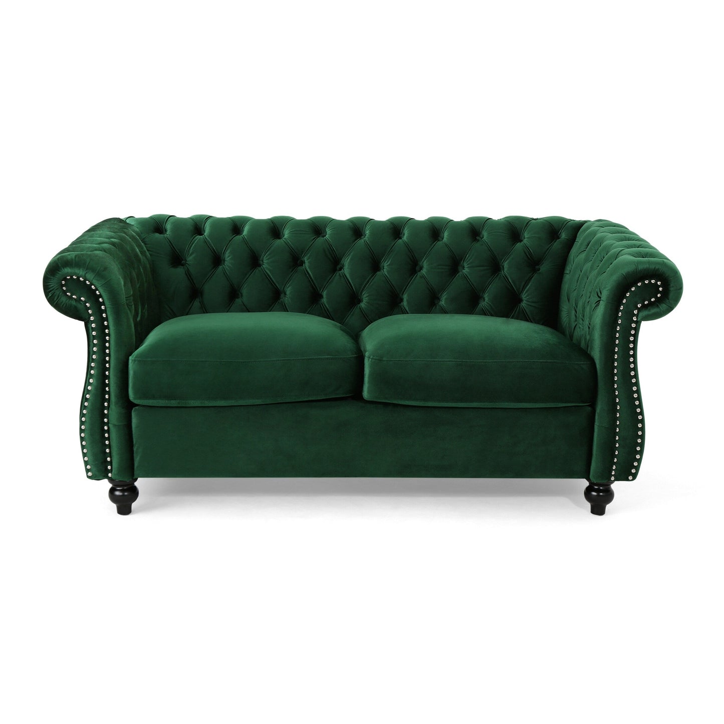 Emerald 61.75 Chesterfield Button Tufted Loveseat Sofa with Nailheads and Legs