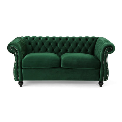 Emerald 61.75 Chesterfield Button Tufted Loveseat Sofa with Nailheads and Legs