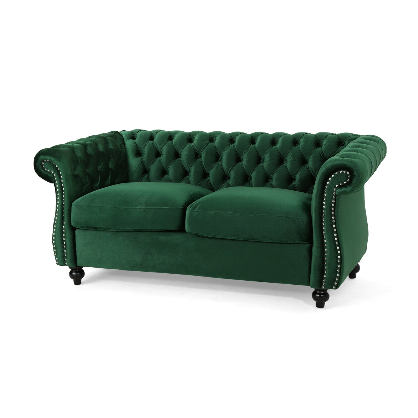 Emerald 61.75 Chesterfield Button Tufted Loveseat Sofa with Nailheads and Legs