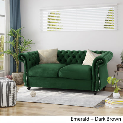 Emerald 61.75 Chesterfield Button Tufted Loveseat Sofa with Nailheads and Legs