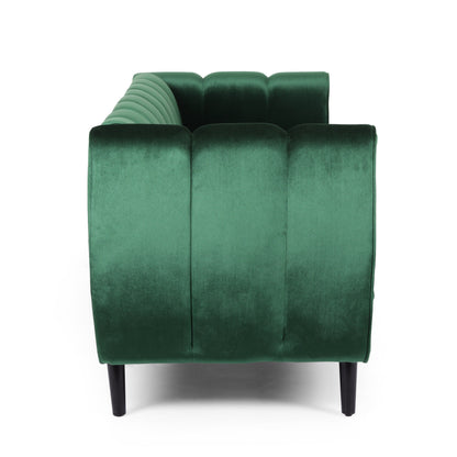 Emerald 83.25 Velvet Channel Tufted 3-seater Sofa with Birch Wood Legs for Living Room