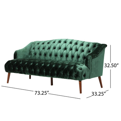 Emerald Button Tufted 3-seater Sofa with Birch Wood Legs