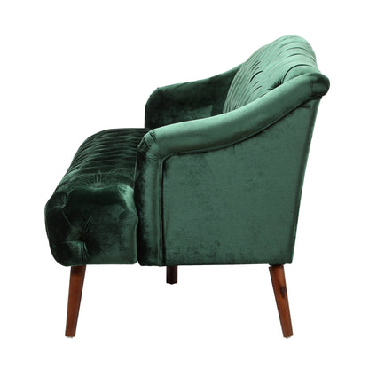 Emerald Button Tufted 3-seater Sofa with Birch Wood Legs