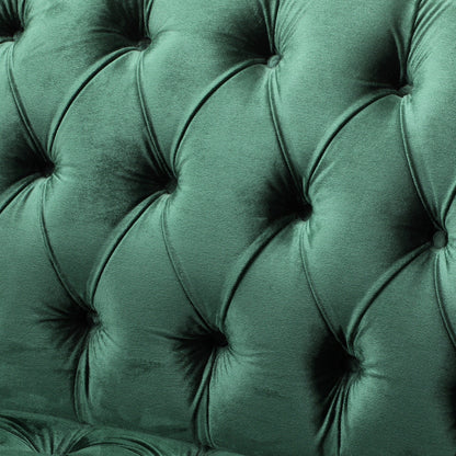 Emerald Button Tufted 3-seater Sofa with Birch Wood Legs