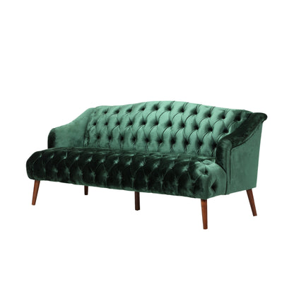 Emerald Button Tufted 3-seater Sofa with Birch Wood Legs