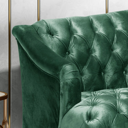 Emerald Button Tufted 3-seater Sofa with Birch Wood Legs