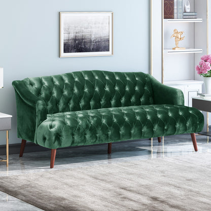 Emerald Button Tufted 3-seater Sofa with Birch Wood Legs