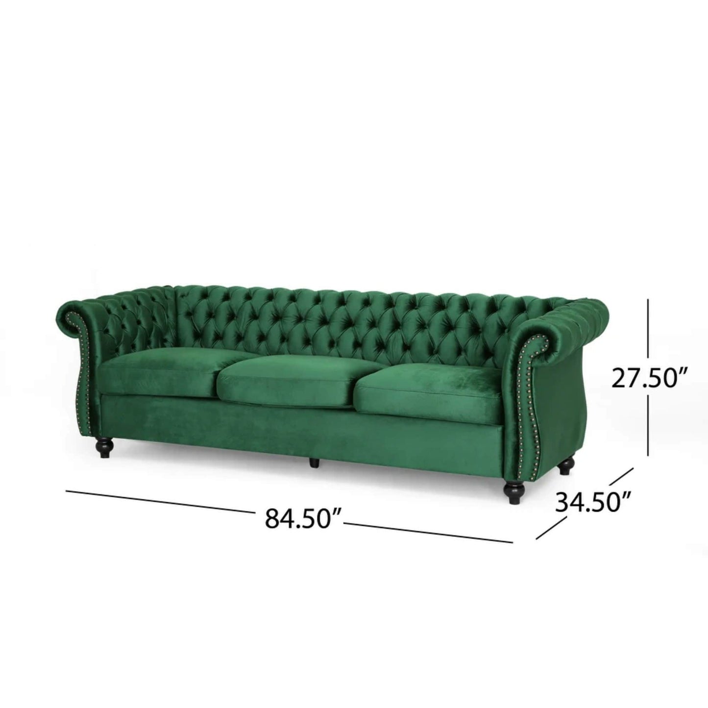 Emerald Chesterfield 84.75 Button Tufted Upholstered 3-seater Sofa with Nailheads and Wood Legs for Living Room