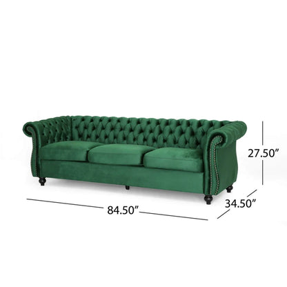 Emerald Chesterfield 84.75 Button Tufted Upholstered 3-seater Sofa with Nailheads and Wood Legs for Living Room