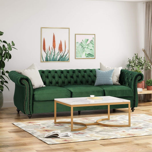 Emerald Chesterfield 84.75 Button Tufted Upholstered 3-seater Sofa with Nailheads and Wood Legs for Living Room