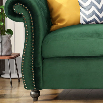 Emerald Chesterfield 84.75 Button Tufted Upholstered 3-seater Sofa with Nailheads and Wood Legs for Living Room