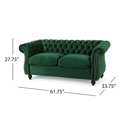 Emerald Chesterfield Loveseat Button Tufted Sofa with Nailheads